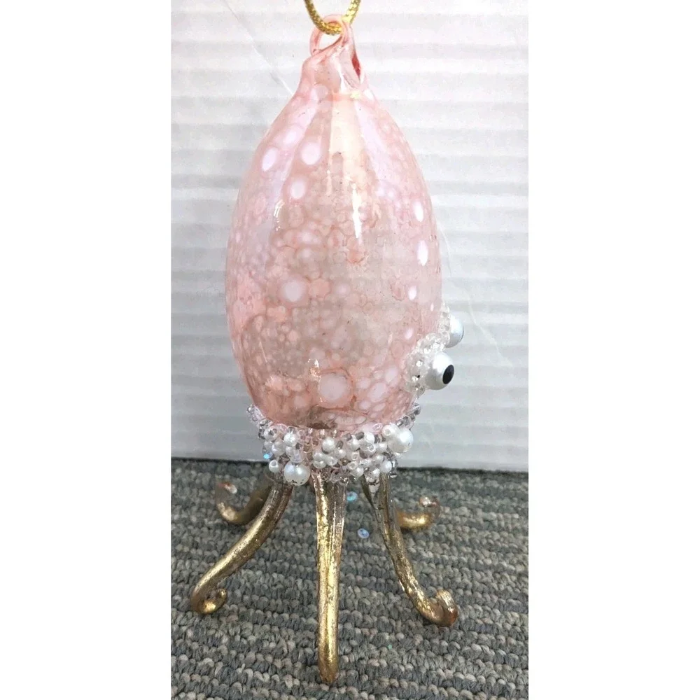Pink Squid Glass Christmas Ornament  5.5